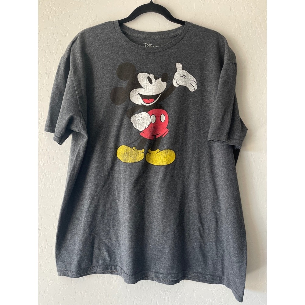 Disney Mickey Mouse Graphic T Shirt Charcoal Gray XL Cotton Polyester Blend